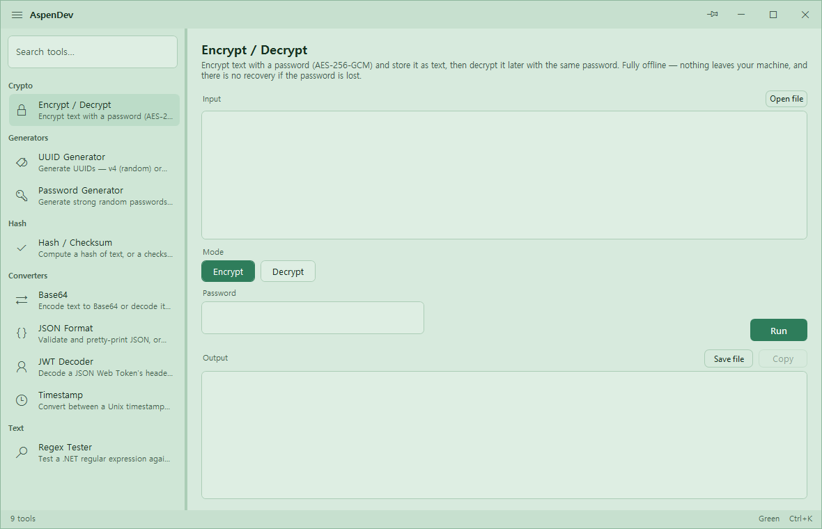 AspenDev — Green theme
